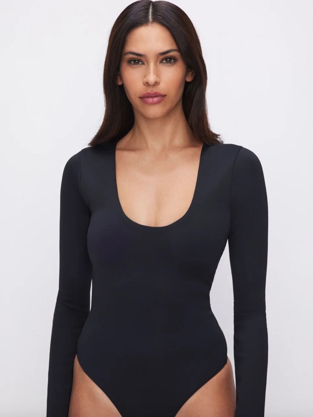 Good American Scoop Neck Long Sleeve Sculpting Black Women's Bodysuit 🖤